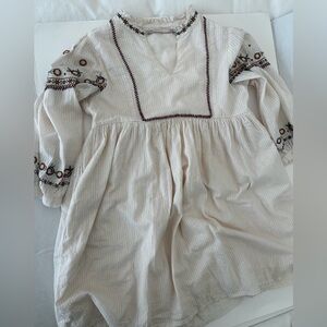 Kids Only Pink Striped Cotton Long Sleeve Dress With Embroidery, 9-10Y